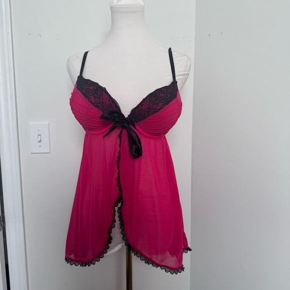 La Senza Pink Lace Trim Babydoll corset top M push up y2k princess - Picture 2 of 7